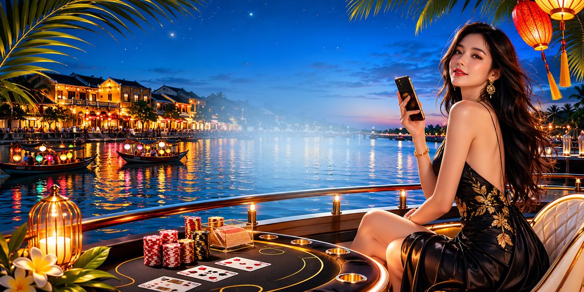Bàn baccarat được thắp sáng bởi đèn lồng Hội An lung linh về đêm